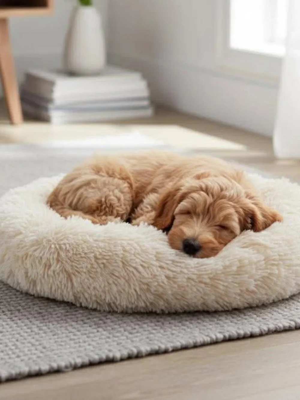 20" Donut Plush Pet Dog Cat Bed Fluffy Soft Warm Calming Bed Sleeping Kennel Nes - Picture 1 of 5